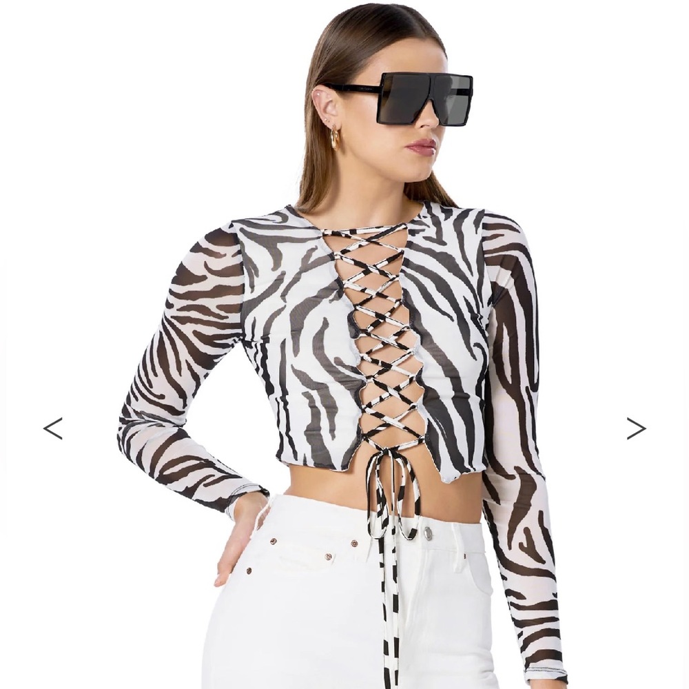 AFRM Black and White Zebra Lace-Up Crop Top